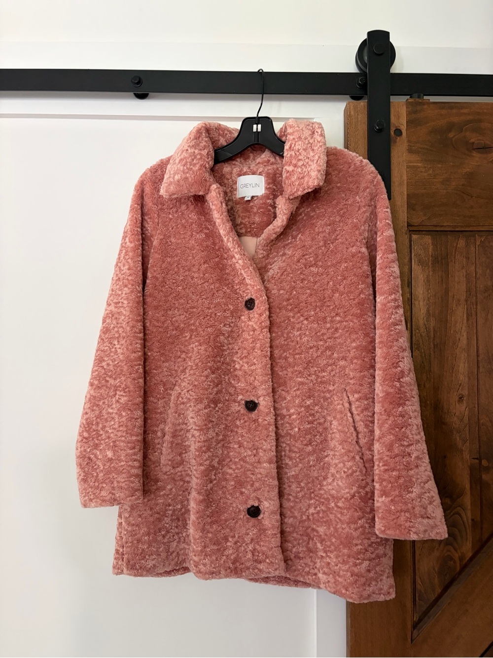 anthropologie greylin pink fluffy coat